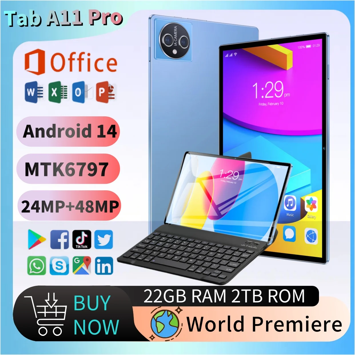 

2025 Tab A11 Pro Smasung Tablet 4K HD 16GB RAM 1TB ROM 11-inch Android 14 24MP + 48MP WIFI Bluetooth 5.0 5G Office Gaming Laptop