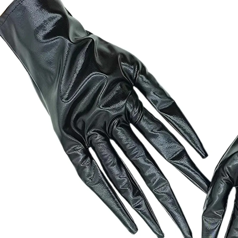أصابع نحيلة قفازات الهالوين بولي Leather جلد أسود شبح مخلب القفازات أداء الدعامة القصيرة تأثيري حلي قفازات فستان