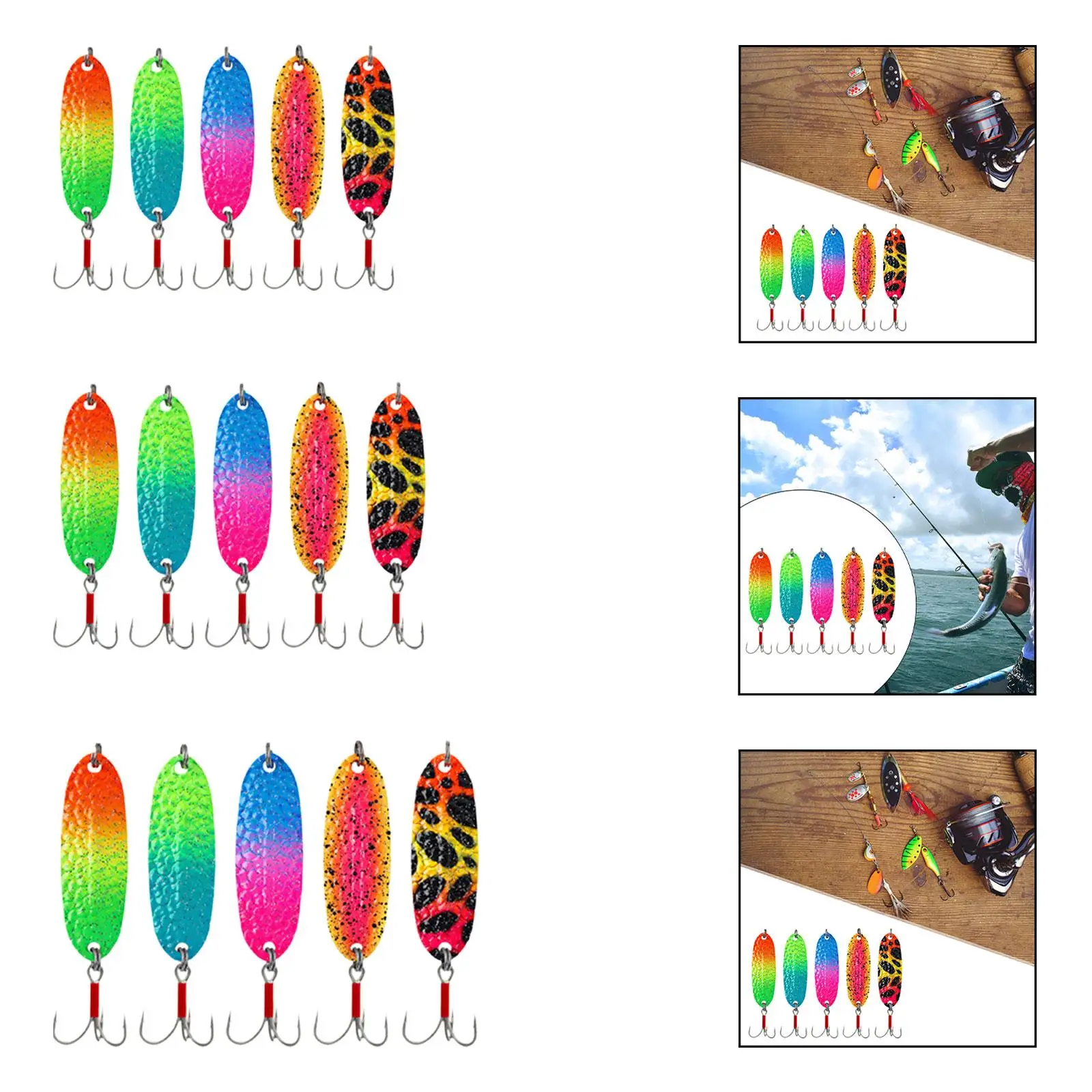 5 قطع ملاعق صيد معدنية مع خطافات ترتر صلب لسمك السلمون المرقط الأحمر