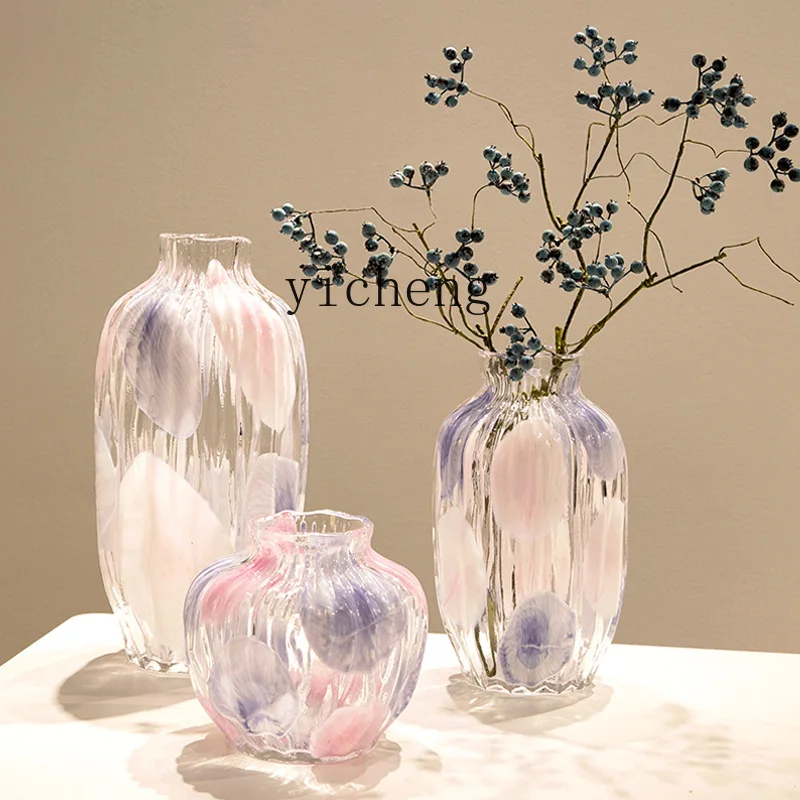 

ZK pink blue polka dot vase striped glass art hydroponic big belly flower arrangement table decoration ornament fairy garden