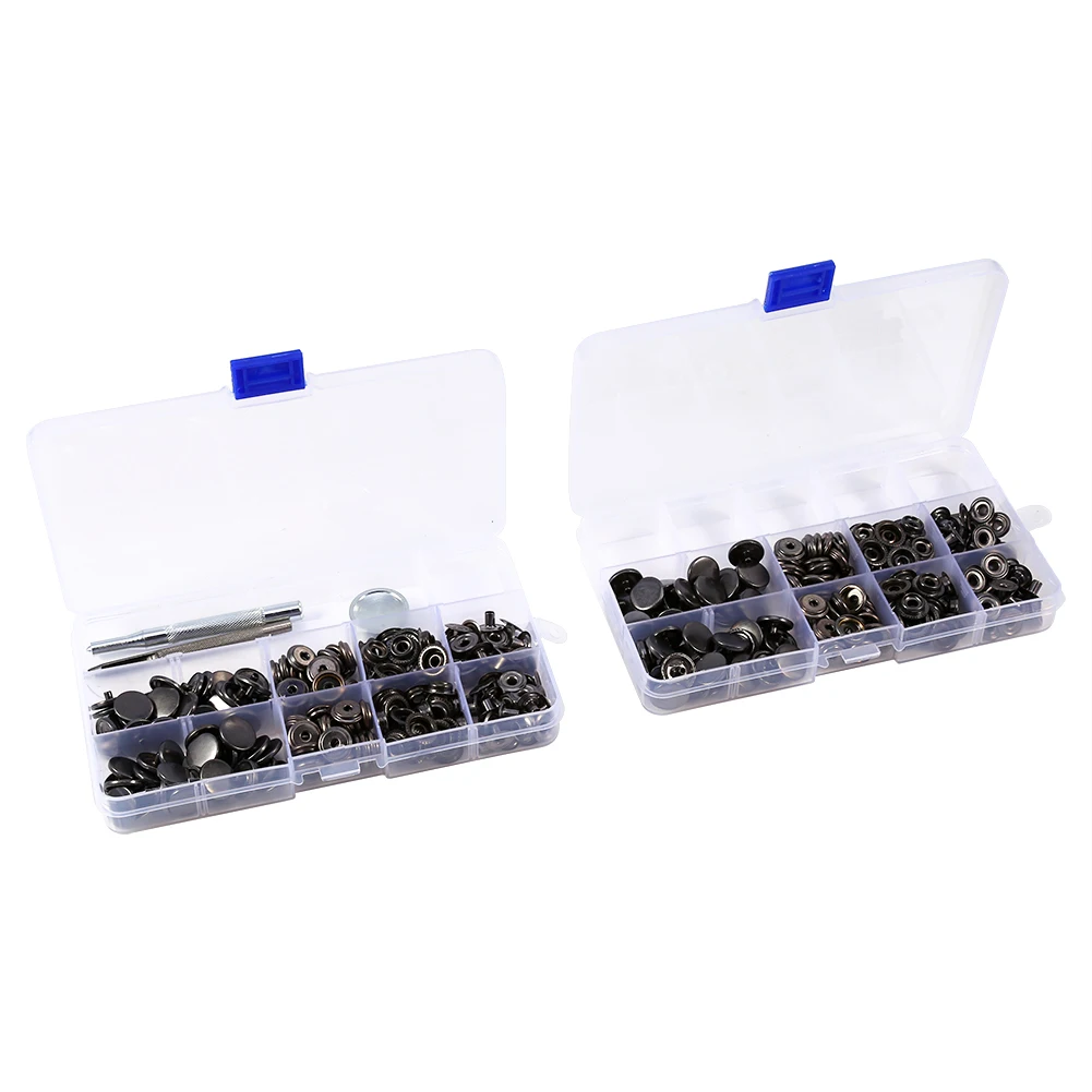 100 ensembles de boutons-pression noirs de 15 mm avec kit d'installation