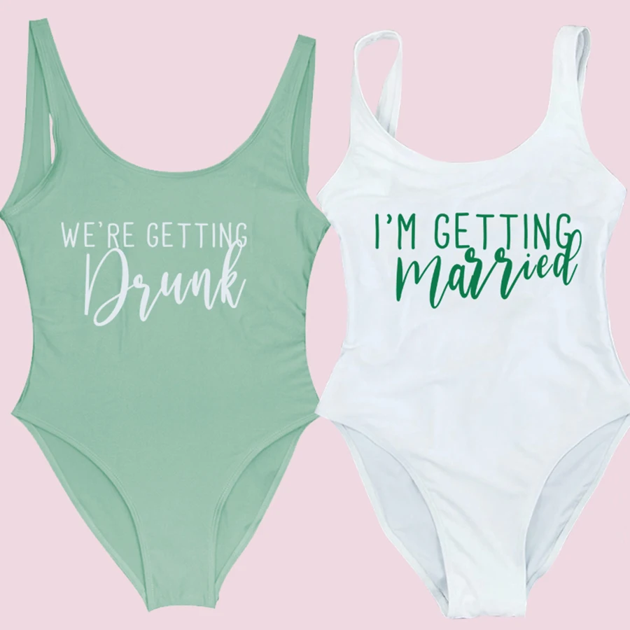 S-3XL One Piece Party Swimsuit Women Team Bride I’M GETTING MARRIED Bathing Suit Bachelor Party WE'RE GETTING DRUNK Beachwear