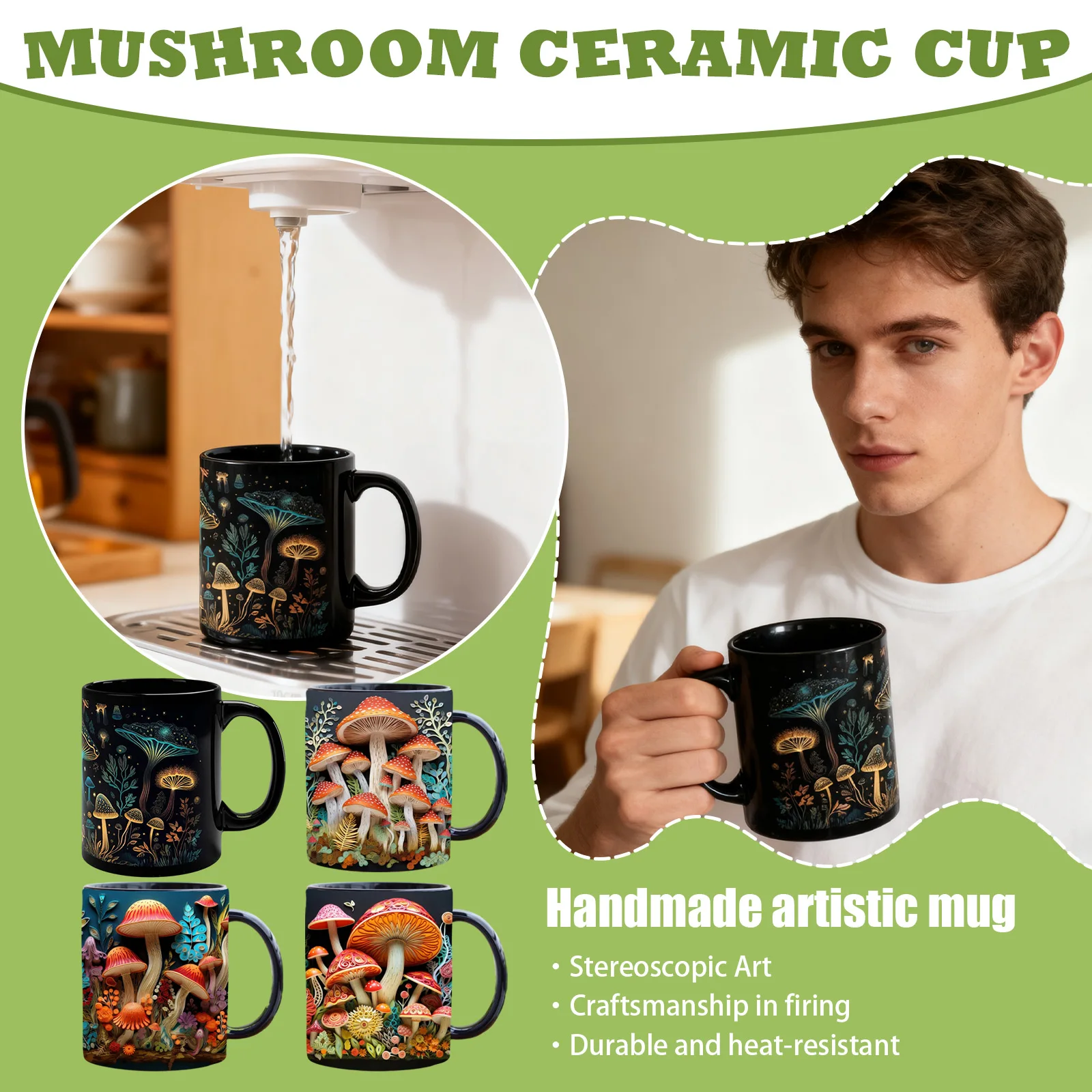 Ceramic Mushroom Mug Creative Starry Printed Coffee Cup Daily Multifunctional Tea Cup Stylish Black Durable Household Gift Mug