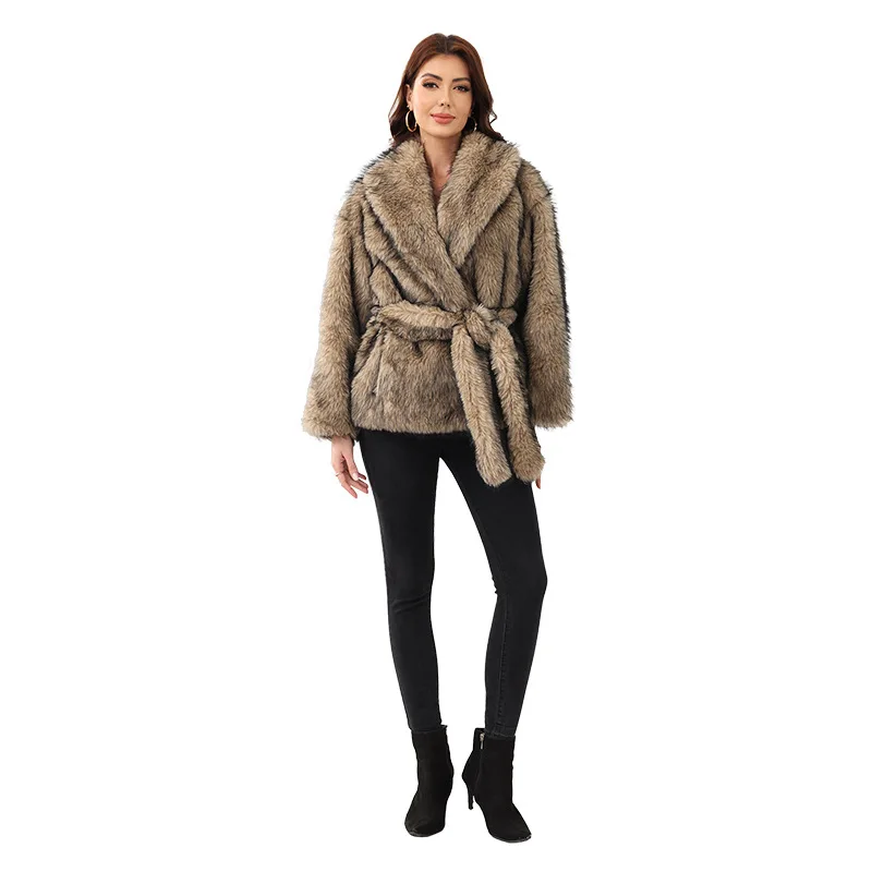 Long Faux Fur Coat Women Autumn Winter Large Jacket Overcoat Turn Down Collar Pockets Luxury Thick Coat Warm Jackets Maxi Coats