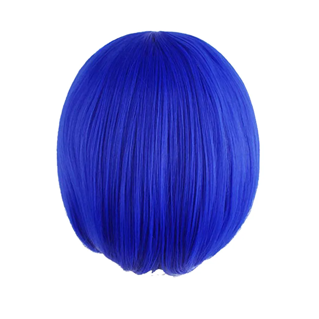 Fashion Girl Natural Short Straight Wigs Bangs Wigs Navy Blue-Ladies Blue Straight Short Hairstyles for Party Decor