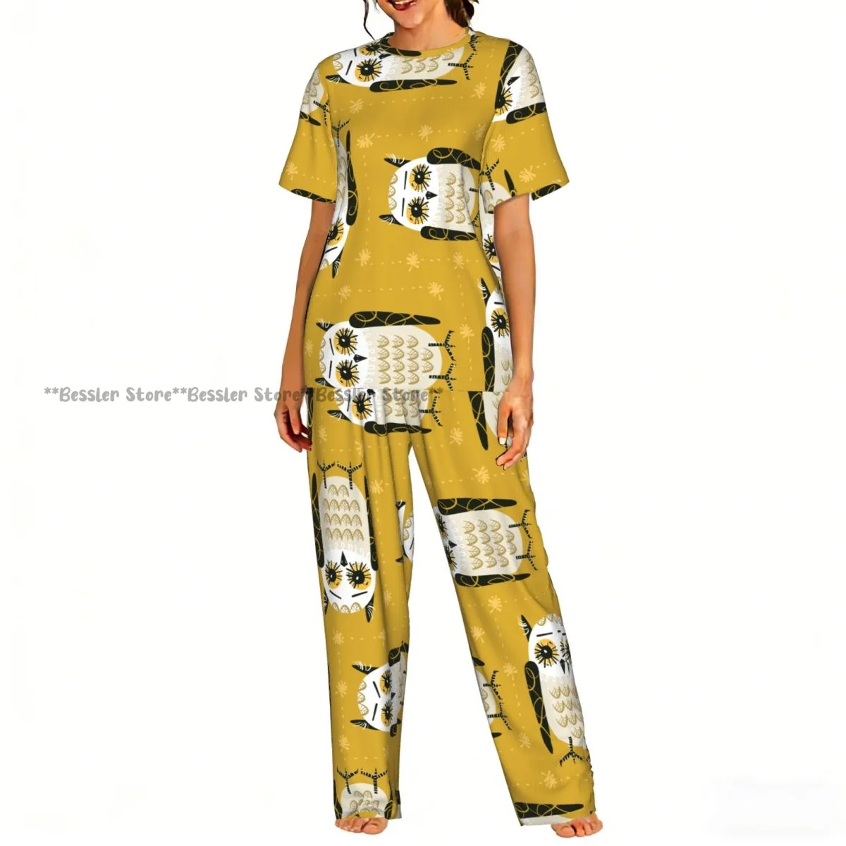 

Women's Comfort Pajamas Women's Funny Owls Short Sleeve Set Sleepwear