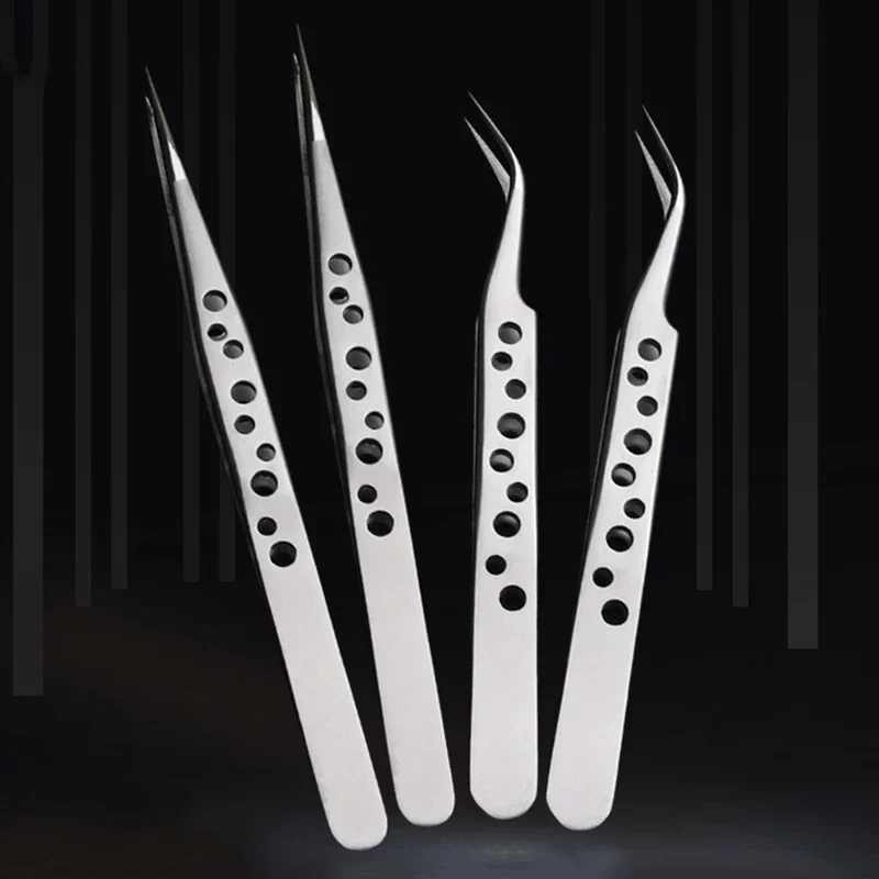 1/2Pc Professional High Precision Stainless Steel Tweezers Curved Straight Tip Tweezer for Eyelash Extensions Eyebrow Tweezers