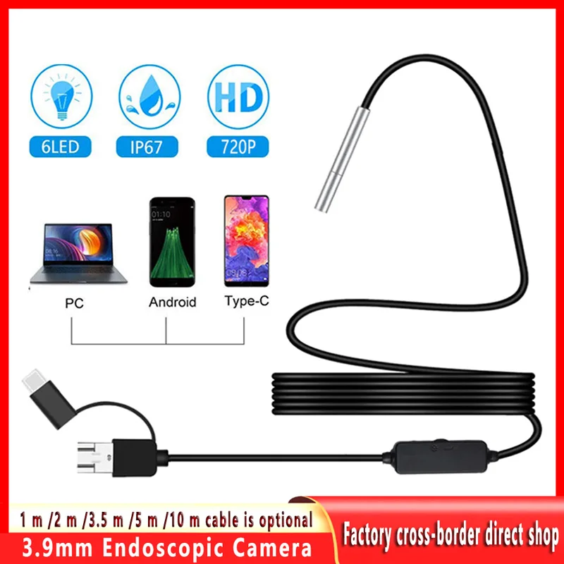 

3в1 эндоскопическая камера 720P канализация промышленная трубопроводка осмотр автомобиля эндоскопическая 3,9 мм для USB Android Type C