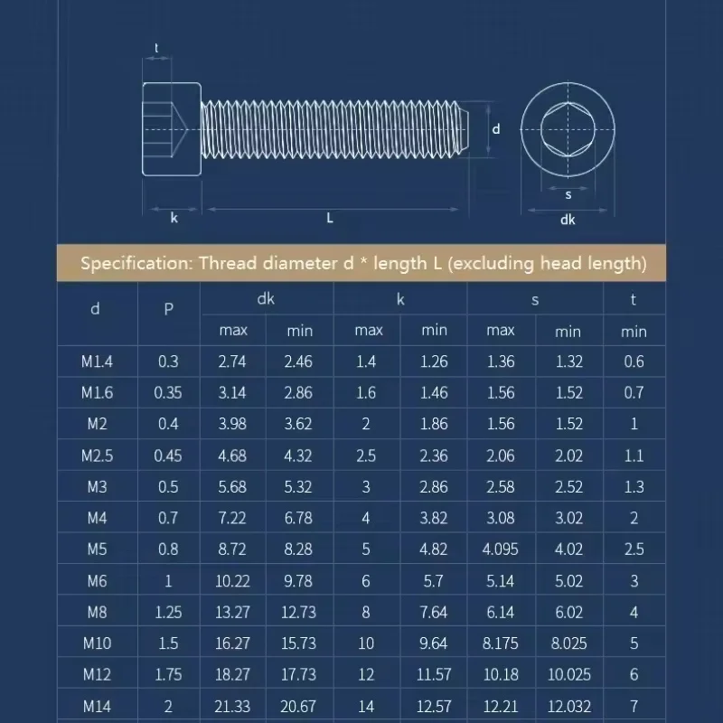 316 Stainless Steel Allen Screw M2 ~ M10 Hexagon Hex Socket Head Cap Bolt Length 4~150mm