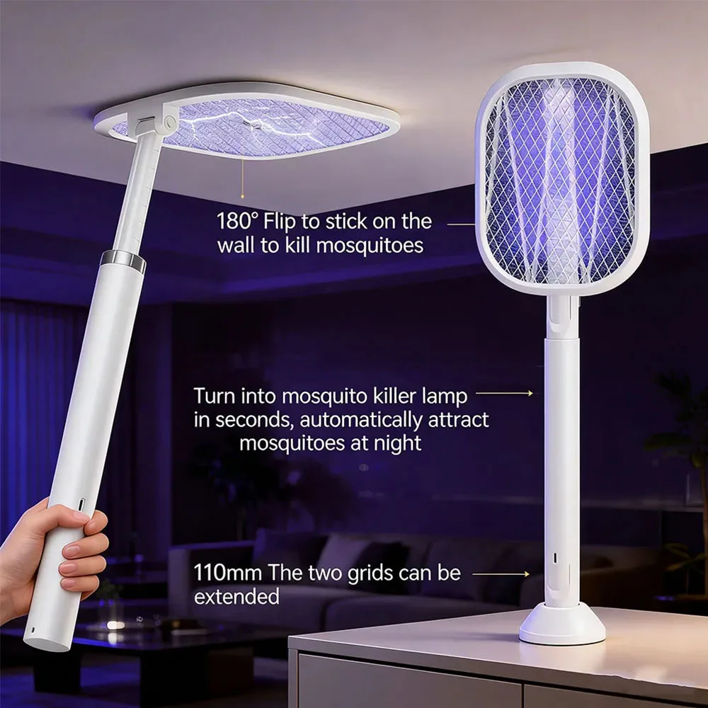 180° Free Folding Bug Zapper Racket Rechargeable Electric Fly Swatter Mosquito Killer Lamp 2 in 1 Insect Trap Indoor Outdoor