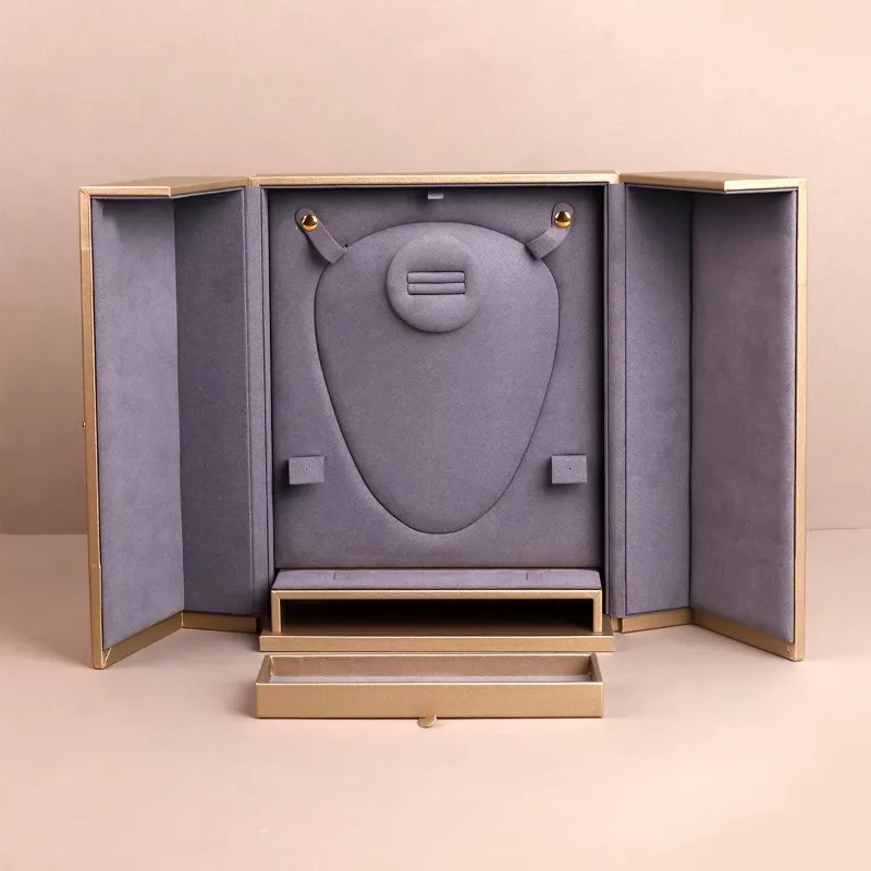 High-end custom leather rectangular display double opening storage box drawer
