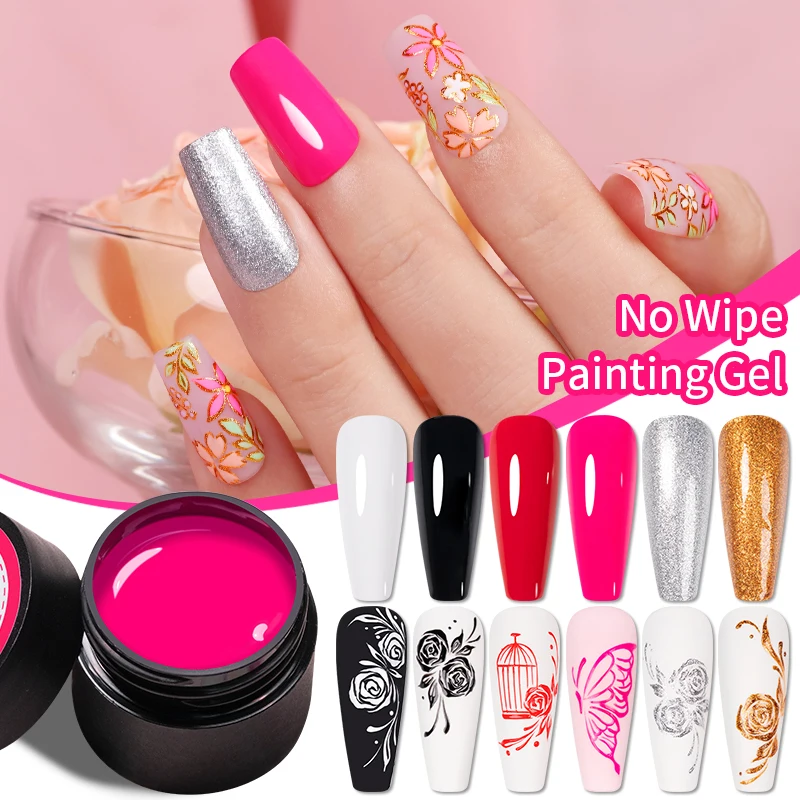 BOZLIN 6 colori 4 In 1 No Wipe Painting Gel Kit per Nail Art Soak Off Gel UV smalto per unghie fiore Semi permanente Top Coat vernice