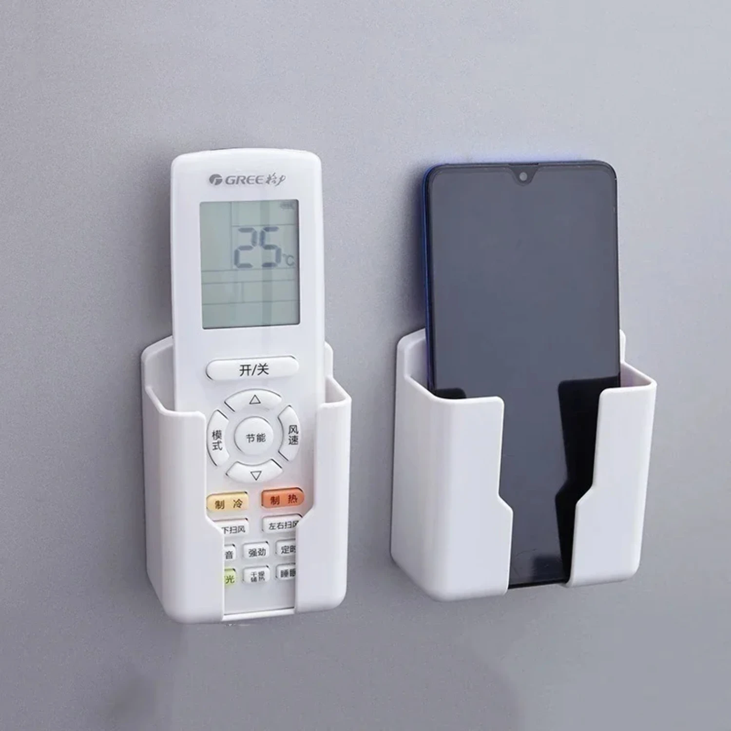 White Wall Mounted Box Air Conditioner Remote Controller Holder Phone Charging Bracket - Convenient Holder for Remote Control an