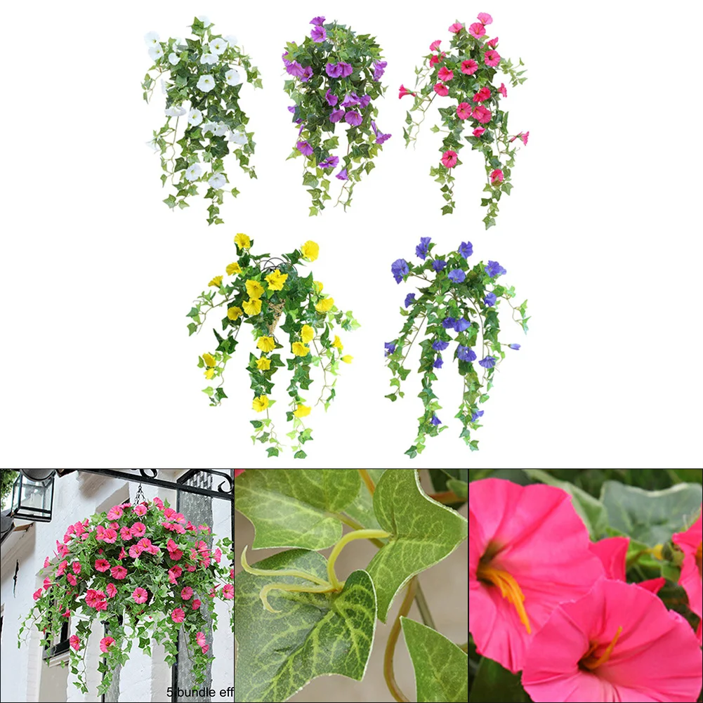 1pcs Hanging Flowers Plastic Vines Artificial Morning Glory Decorative Flowers Wall Hanging Flower Baskets Home Decoration