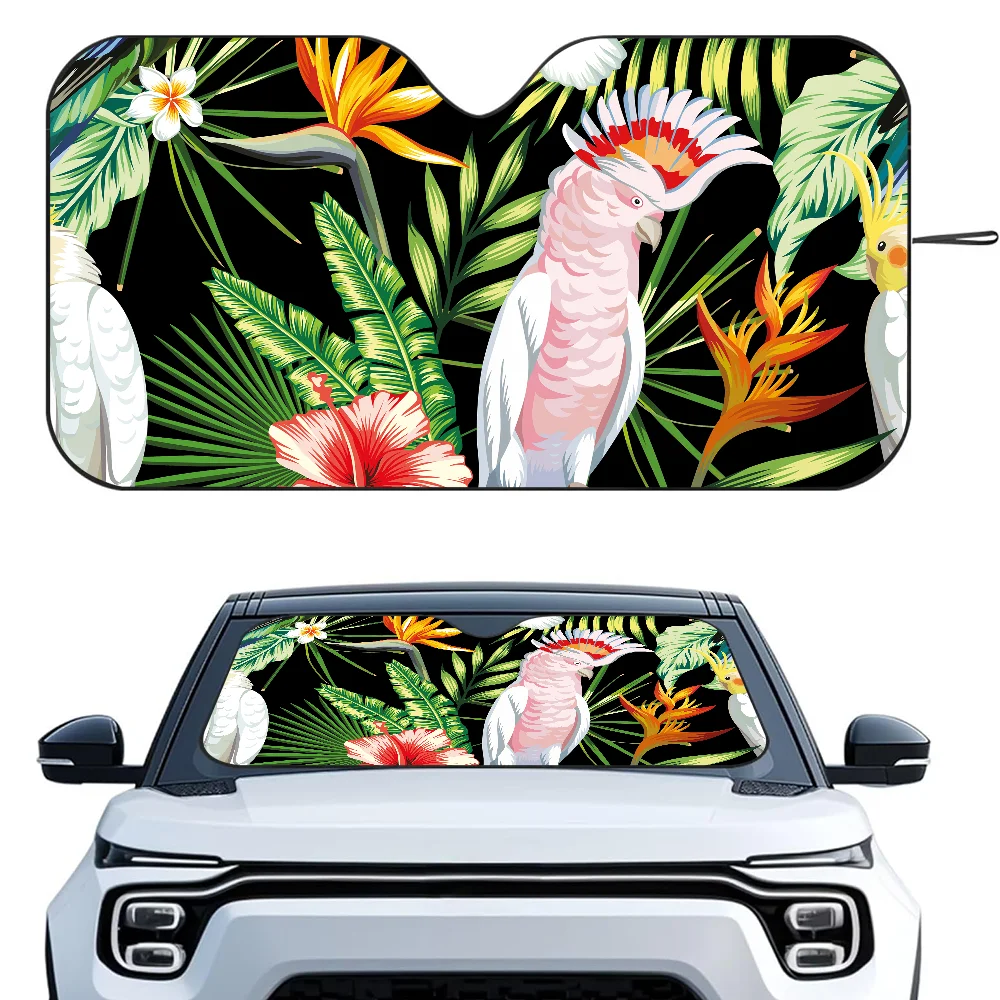 

Tropical Parrots Flowers Car Sunshade Curtains Heat-insulating Aluminum Suction Cup Blocks UV Rays Car Sun Visor Protector