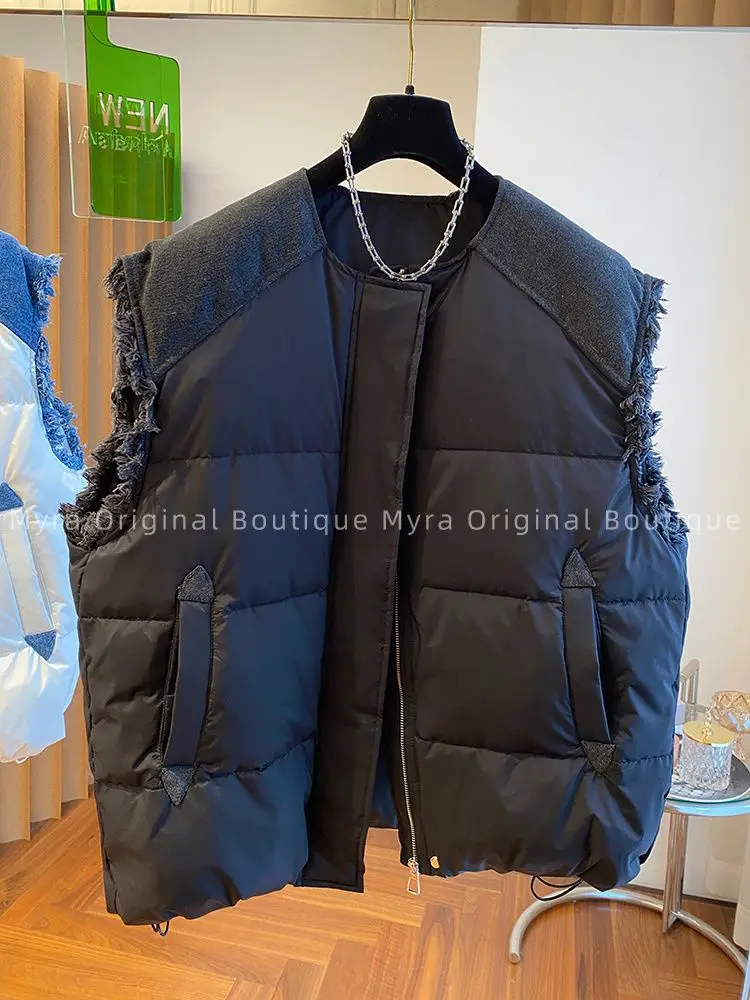Premium Loose Minority Denim Vests Fur Patchwork Casual Age Reduction Slim Mujer Chaqueta Harajuku Vintage Moda Outwears