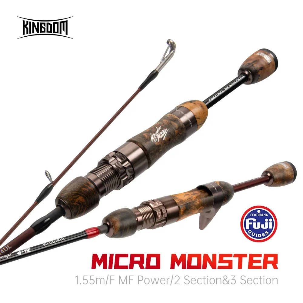 Kingdom MicroMonster 1.55m F MF Action Fishing Rod Casting Spinning 3 Sections FUJI Guide UL Power Trout Travel Rod