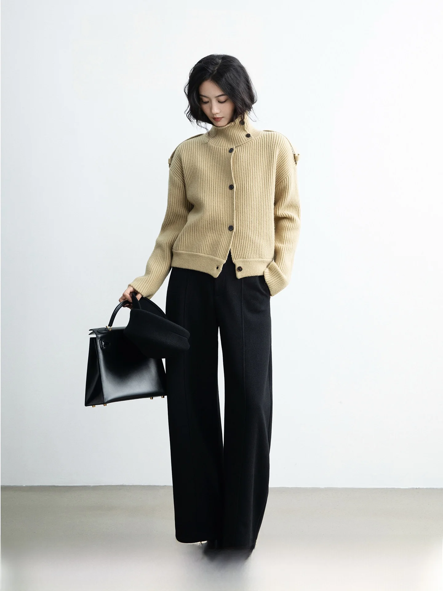 

TAIYANG OFFICE Women's High Collar Knitted Sweater Casual Warm Winter Cardigan Coat Stand Collar Long Sleeve Straight Fit