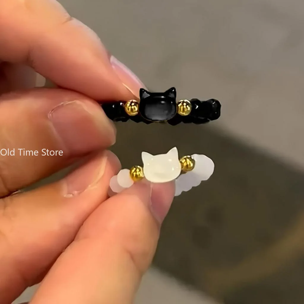 1pc Fashion Black White Cat Creative Animal Sweet Y2K Rings Women Daily Party Open Ring Jewelry Gift