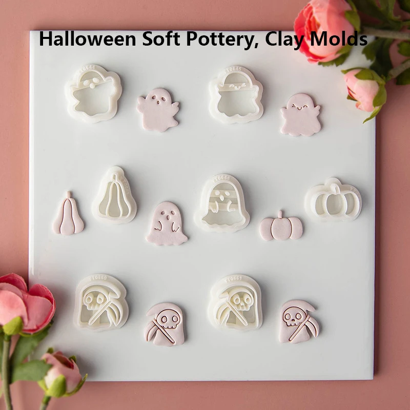 Halloween Cartoon Ghost Shaped Polymer Clay Cutters Soft Pottery Clay Molds For DIY Earring Jewelry Pendant Making Cutting Stamp