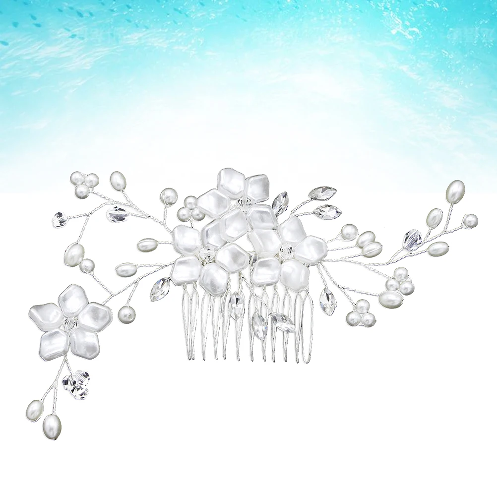

Pearl Crystal Hair Comb Women Wedding Bridal Accessories Decorative Combs Elegant Flower Design Premium Durable Material Party