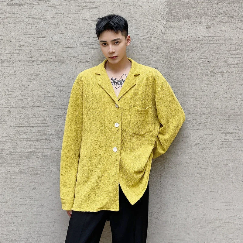 New Autumn Ginger Texture Long Sleeve Shirt For Men 2022 Fashion Versatile Tops Suit Collar Single Breastebig Shirts 2Y2228