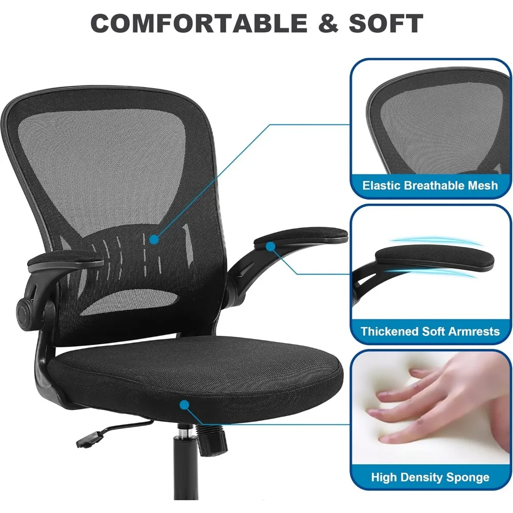 Ergonomic Mesh Chair for Home Office Desk, Adjustable Height with Lumbar Support and Flip-up Armrests, Black