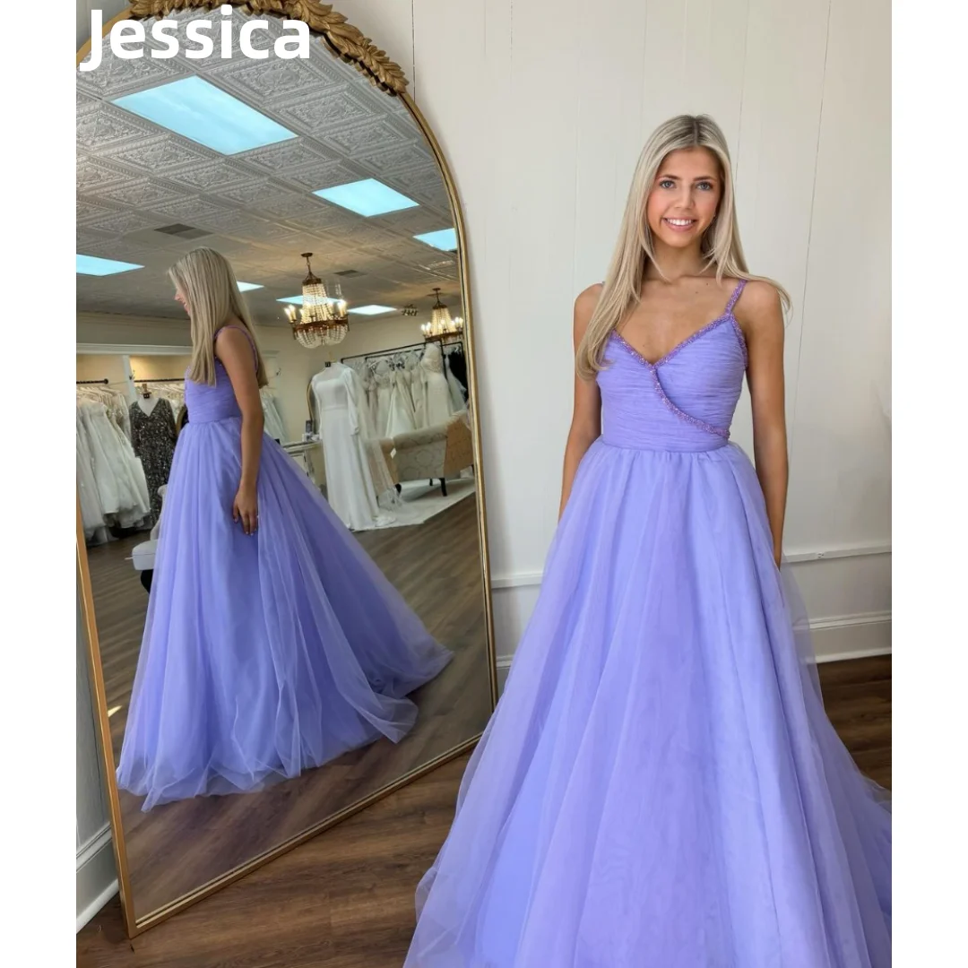 Jessica Purple Beads Prom Dresses A-line Tulle Fairy Evening Dresses Wedding Dress Formal Party Dresses Vestidos De Noche