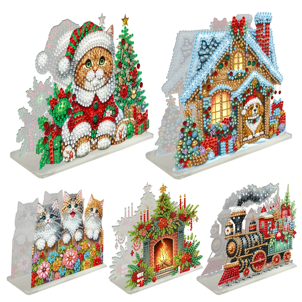 Acrylic Double Sided Xmas Theme Diamond Painting Tabletop Paper Towel Holder Table Top Diamond Painting Napkin Holder Ornament