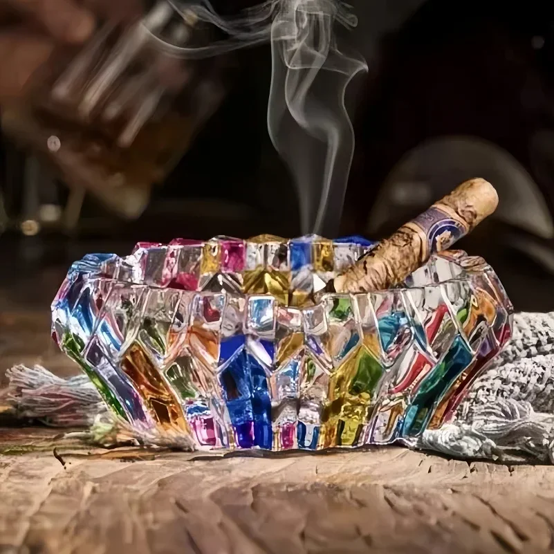 Elegant Glass Ashtray Circular Colorful Design Home Office Decoration Living Room Table Ornament Gift Smoking Accessories Set