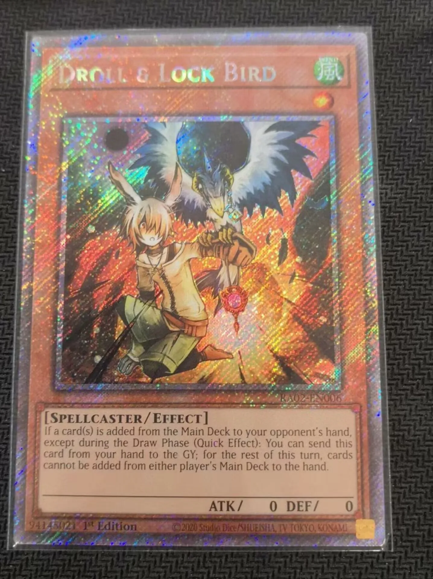 Yugioh KONAMI Duel Monsters TCG RA02-EN006 Droll & Lock Bird Platinum Secret Rare English 1st Edition Collection Mint Card