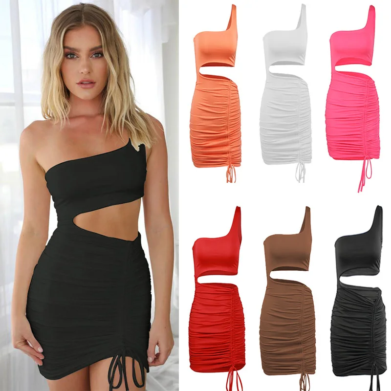 Sexy ort Skirt Dr with Belt Dstring Slim Fit Single oulder Bar Nightclub Strapl Par Women's Street Sle Summe...