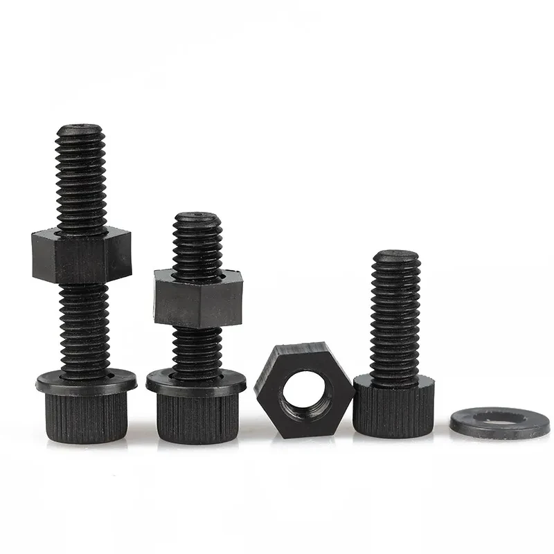 Black Nylon Plastic Hex Socket Cap Head Bolts Complete Set With Nut And Washer M4 M5 M6 Insulated Hardware Fasteners