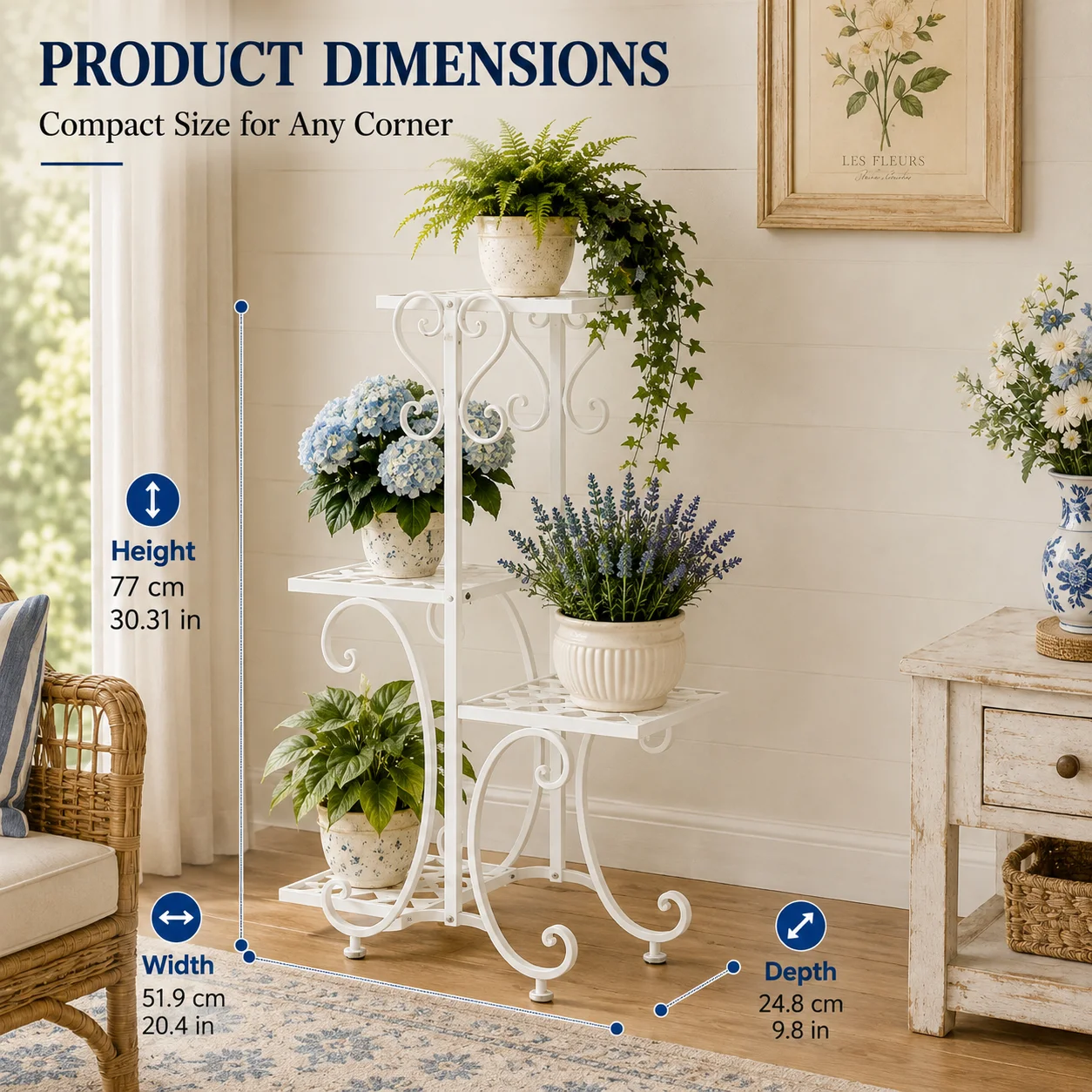 4 Tier Corner Plant Stand Metal Flower Pot Shelf Indoor Outdoor Plant Rack Space Saving Vertical Plant Shelf for Living Room Balcony Patio Garden