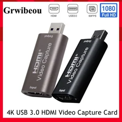 HD 4K Video Capture Card USB3.0 2.0 HDMI-compatible Video Grabber Record Box for PS4 Game DVD Camcorder Recording Live Streaming