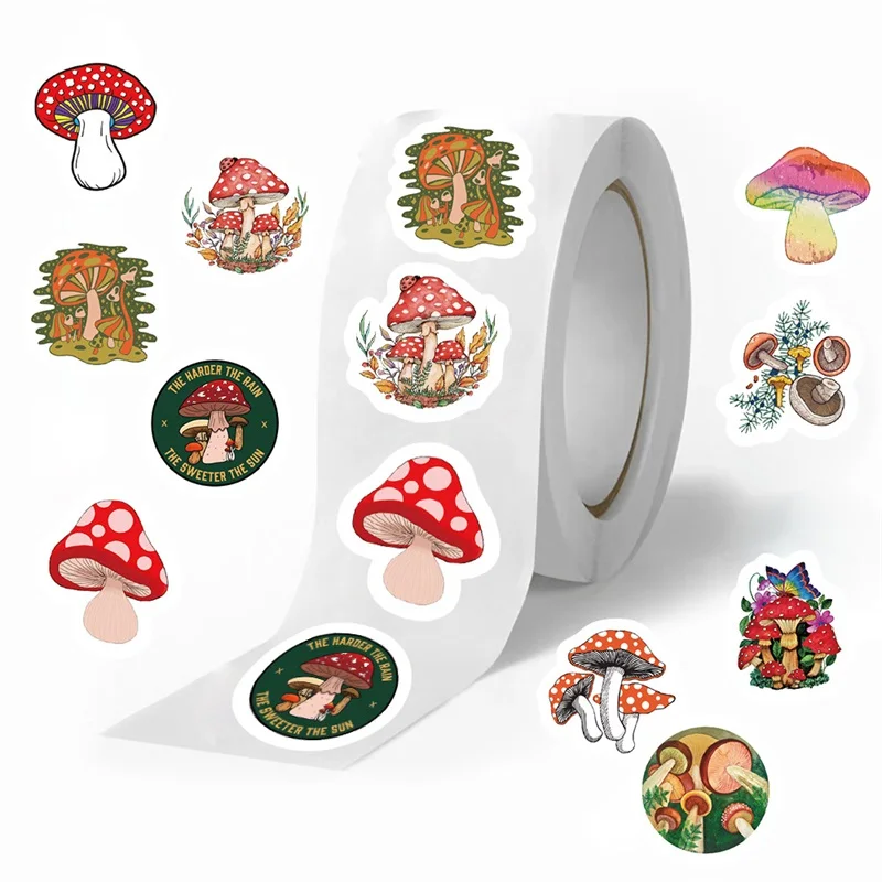 

500PCS Vintage Mushroom Paper Labels Sticker Sealing DIY Kids Decoration Scrapbooking Korean Stationery Hand Accounting Supplies