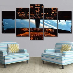 5 Panel Aircraft Cockpit Wall Art Canvas Painting Airplane Interior Scenery Poster Modern Living Room Bedroom Modular No Frame