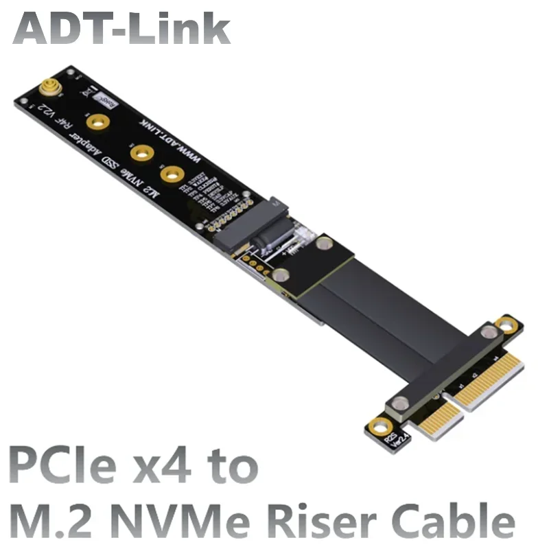 

ADT-Link PCIe 4.0 3.0 X4 to M.2 NVME Riser Cable Male-to-Female M.2 NVMe Key M SSD Extension Supports PCIe 3.0/4.0 4X Full Speed