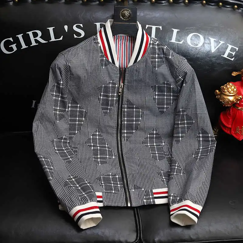

High-End Printed Men's Slim Fit Thin Baseball Jaet Trendy Youth Luxury Outdoor Coat Autumn New Sle Polyester Fiber