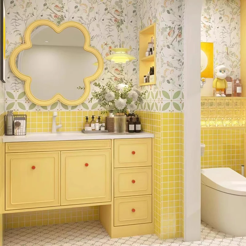 

Dopamine color bathroom cabinet combination rock slab hot bending integrated basin