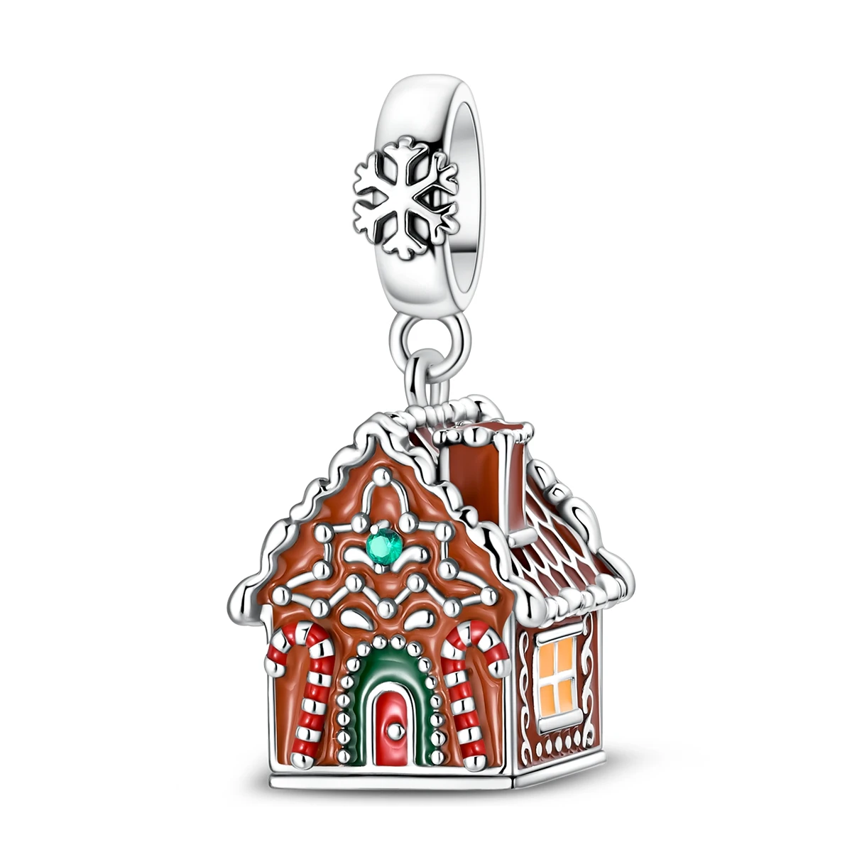 925 Sterling Silver Gingerbread House Dangle Charm Enamel Xmas House Pendant Bead for Women Bracelet Jewelry