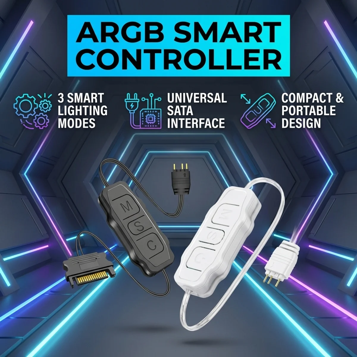 5V 3PIN ARGB Controller ARGB 5V 3PIN To SATA Interface Extension Cable RGB Sync Controller Cable for PC Case Fan