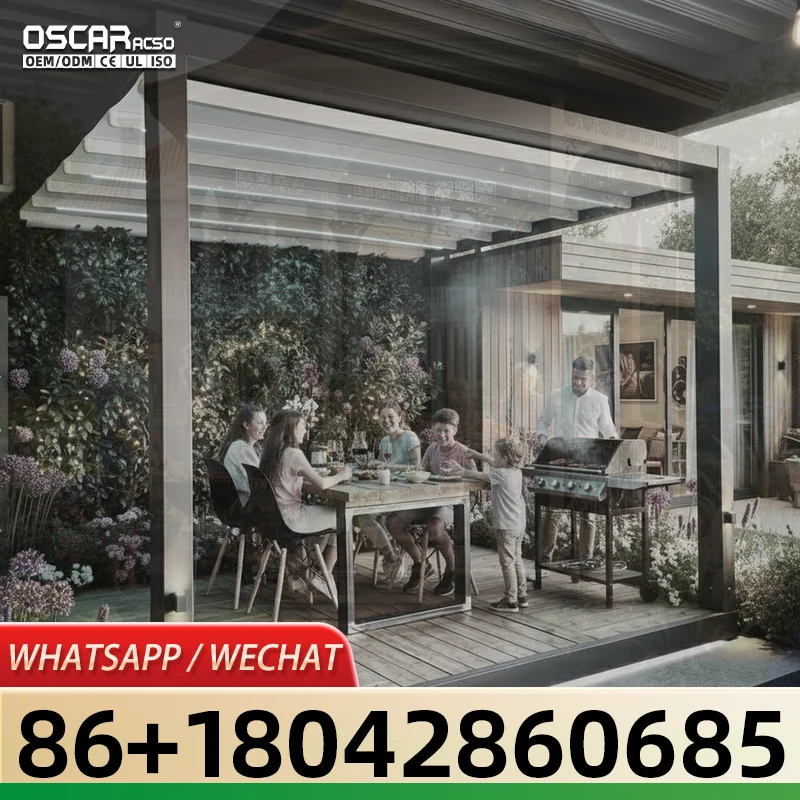 Motorized Rotating Slat Waterproof Outdoor Patio Gazebo for Hotel Garden with Bioclimatic Feature Ideal for Backyard Resort Terr