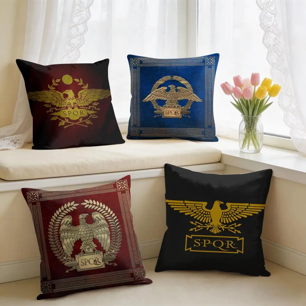 Gold Imperial Eagle Rome SPQR Cushion Cover Square Short Plush Pillow Case Living Room Sofa Home Decor Funda 40X40