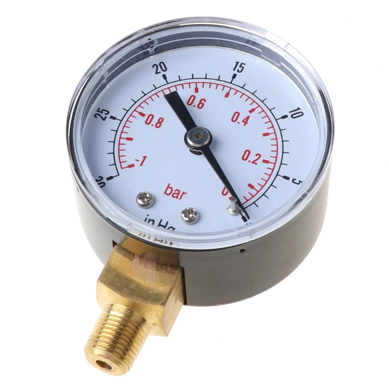 Steel Dual Scale Economical All Purpose Pressure Gauge with Brass Thread 1/8 BSPT Bottom Mount 52mm -1/0 Bar -30\