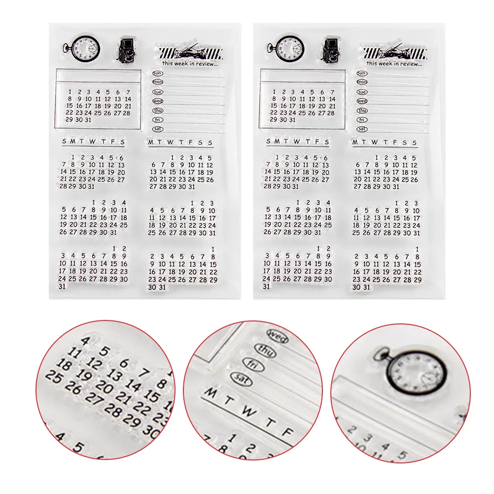 

2 Sets Calendar Stamps Crafting Clear Stampers Scrapbooking DIY Transparent Premium TPR Durable Tools