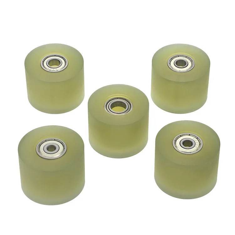 PU polyurethane flat press wheel double-bearing guide pulley , soft rubber roller, conveyor belt stop wheel inner 5/6/8/10mm