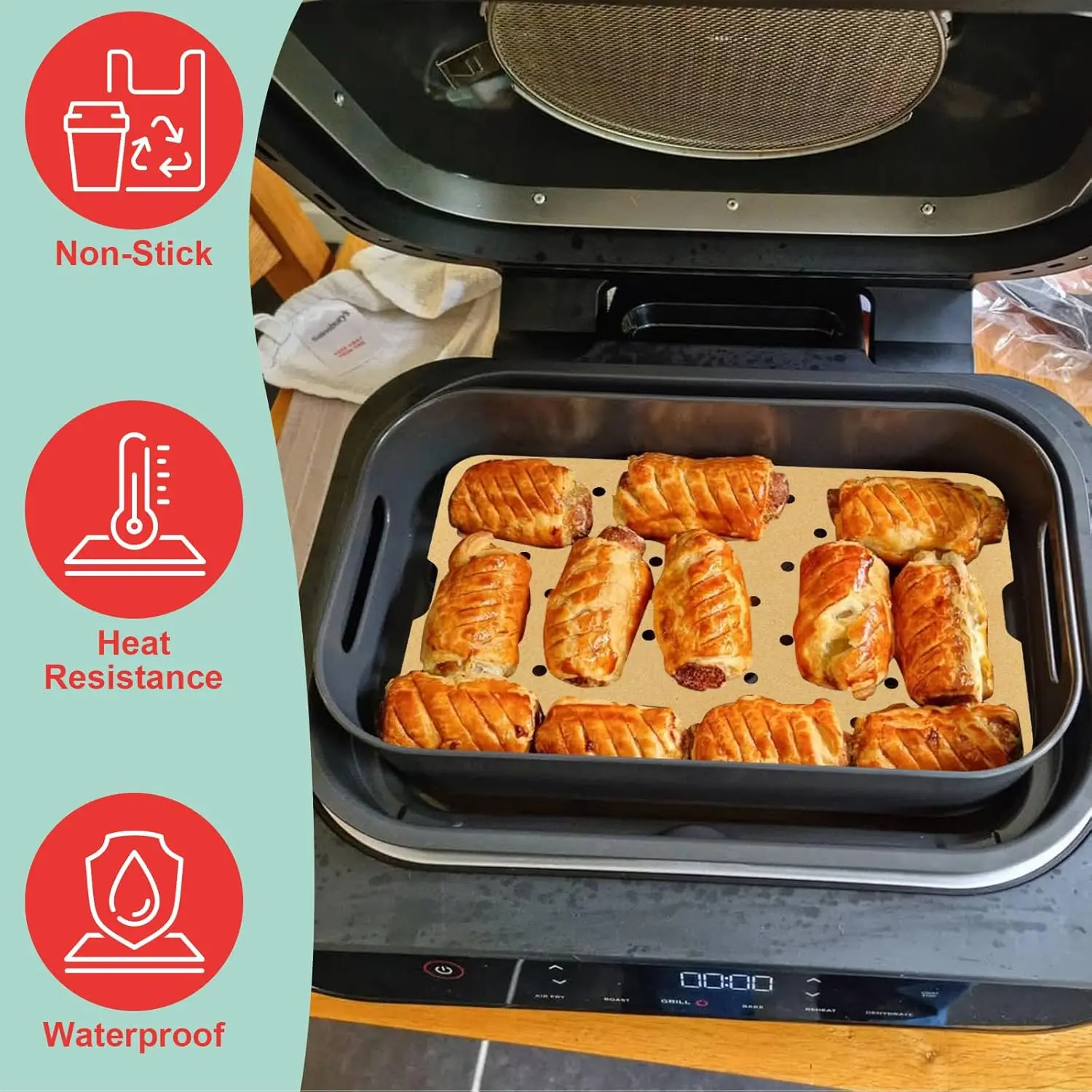 مقلاة هوائية ورق زبدة لـ FG551 نينجا فودي سمارت XL 6 في 1 شواية داخلية غير لاصقة مثقوبة أدوات خبز بطانة مقلاة هوائية