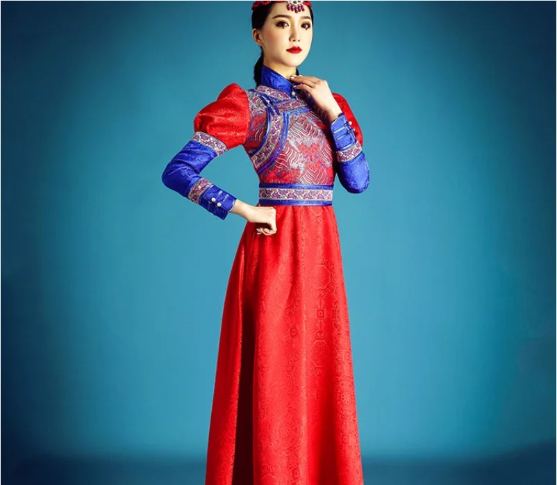 

Chinese Mongolian Bride Wedding Dress Long Sleeve New Ethnic Dance Dress Women