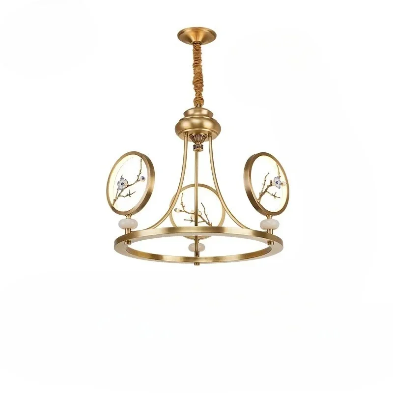 New Chinese style plum blossom pendant lamp, light luxury all copper duplex living room, creative restaurant wall lamp